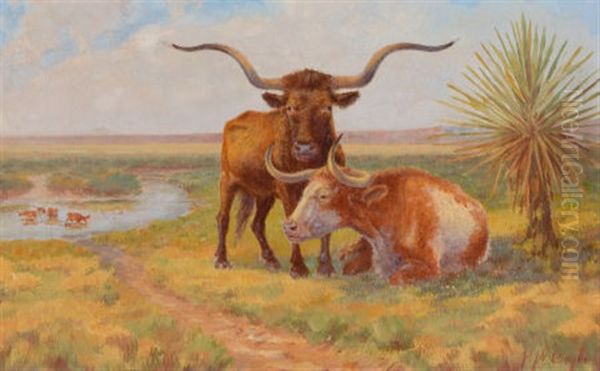 Oxen On The Pasture Oil Painting by Harvey Wallace Caylor