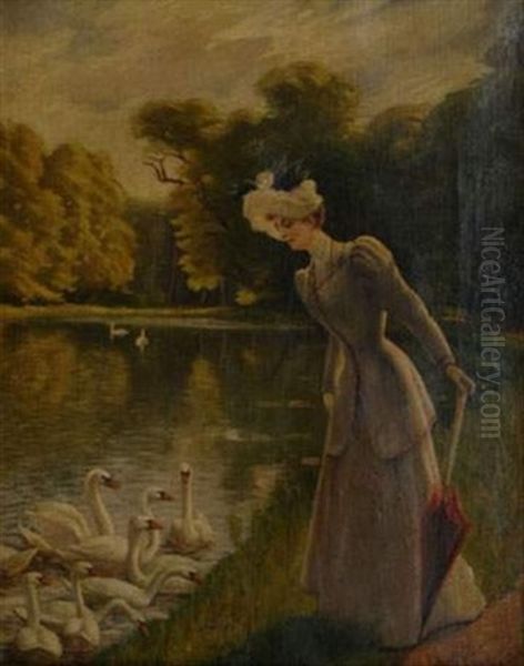 Femme Aux Cygnes Oil Painting by Jules Cayron