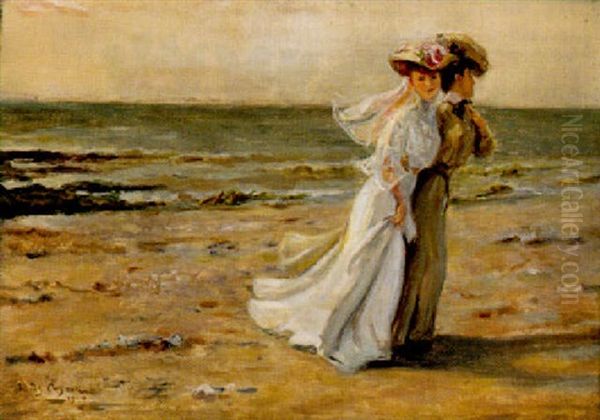 Der Strandspaziergang Oil Painting by Jules Cayron