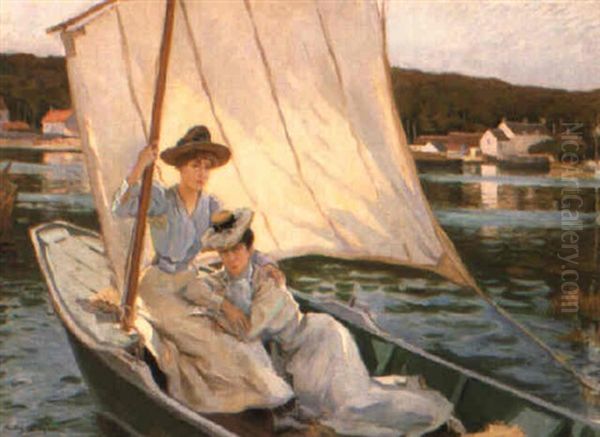 A Boating Party Oil Painting by Jules Cayron