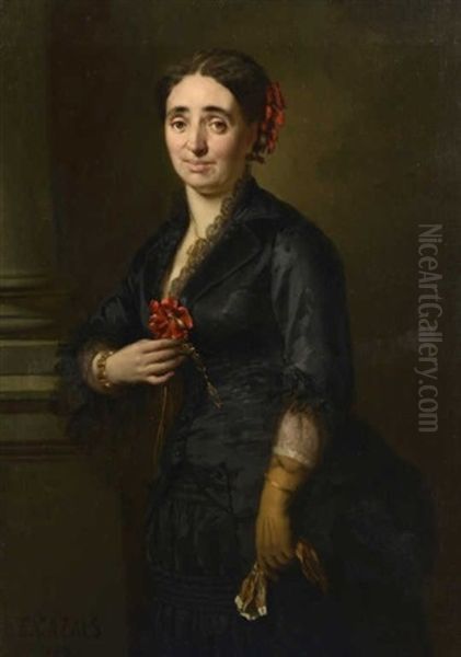 Portrait De Femme Uen Fleur Dans Le Corsage Oil Painting by Eusebe Cazals