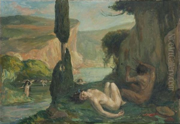 Faune Et Baigneuses Oil Painting by Clovis Cazes