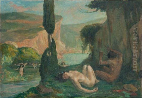 Faune Et Baigneuses Oil Painting by Clovis Cazes