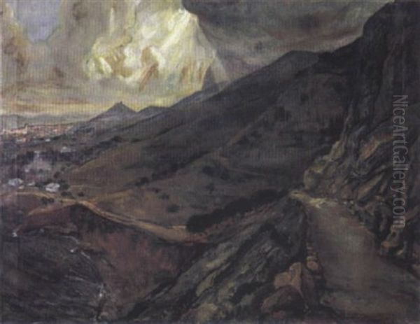 La Route De La Falaise A Alameda Oil Painting by Clovis Cazes