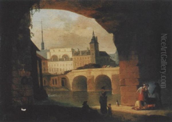 Blick Auf Eine Stadt Am Fluss Mit Figurenstaffage Oil Painting by Jean-Baptiste Cazin