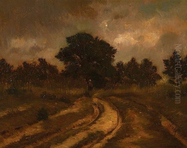 Personnage Sur Un Chemin De Campagne Oil Painting by Jean-Charles Cazin