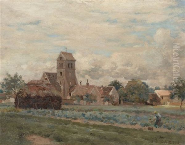 Paysanne Aux Abords D'un Village Oil Painting by Jean-Charles Cazin