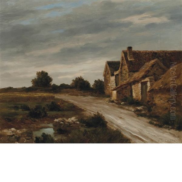 Farmhouse Oil Painting by Jean-Charles Cazin