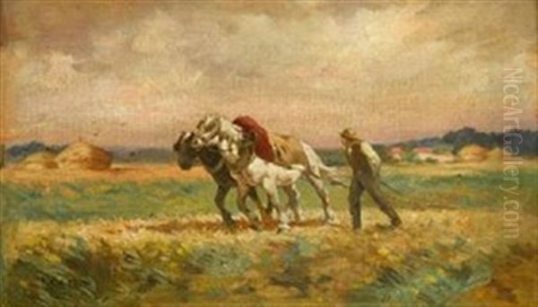 Tilling The Fields Oil Painting by Jean-Charles Cazin