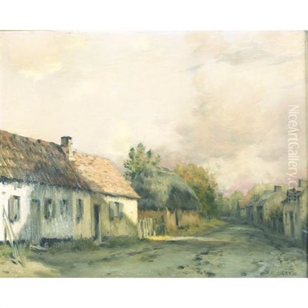 A French Country Lane Oil Painting by Jean-Charles Cazin