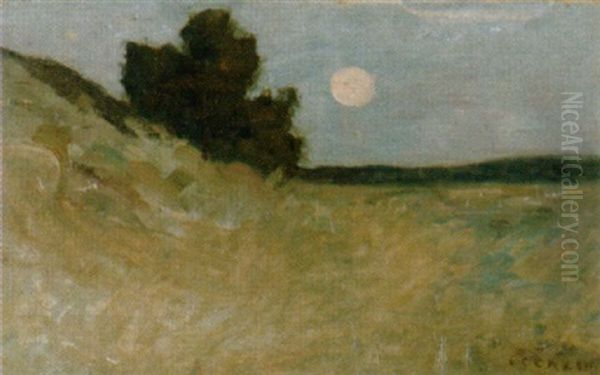 Hugelige Landschaft Mit Vollmond Oil Painting by Jean-Charles Cazin