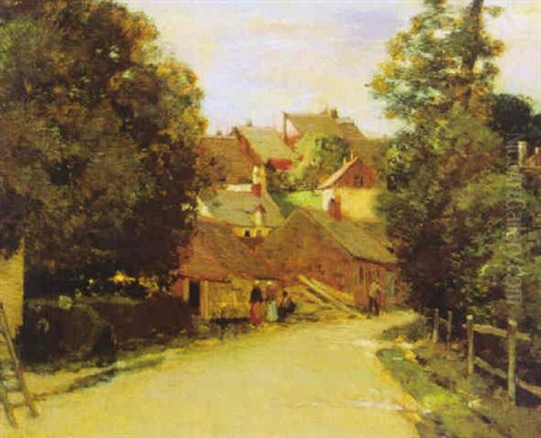 Village Street Oil Painting by Jean-Charles Cazin