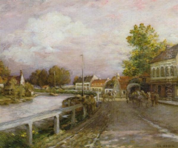 Route De Village Longeant Une Riviere Oil Painting by Jean-Charles Cazin