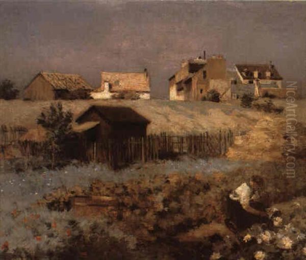 Les Chaumieres Oil Painting by Jean-Charles Cazin