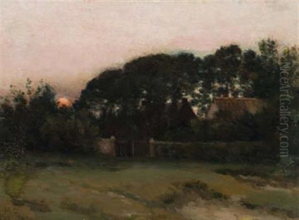 Equitien Pres Boulogne - Sunset Oil Painting by Marie Cazin