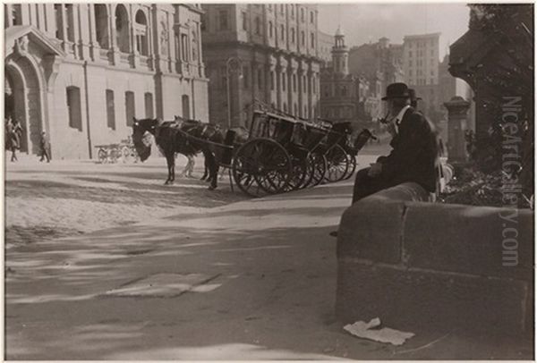 Cabbies, Bridge Street Oil Painting by Harold P. Cazneaux