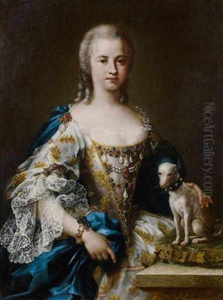 Portrait De Dame De Qualite Avec Son Chien Oil Painting by Sebastiano Ceccarini