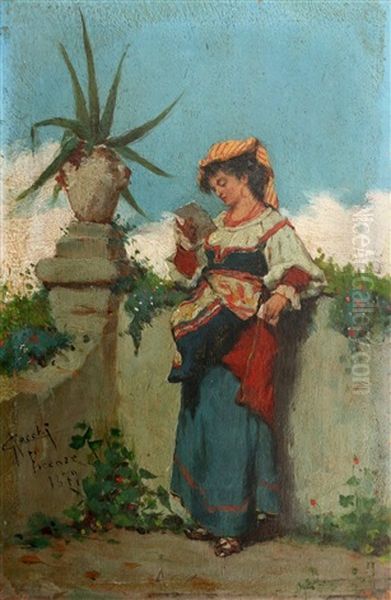 Jonge Brieflezende Italiaanse Vrouw Oil Painting by Adriano Cecchi