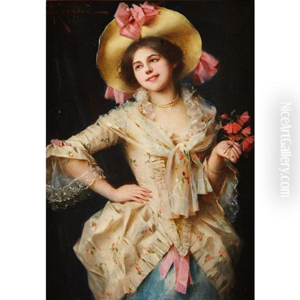 Elegant Lady Oil Painting by Adriano Cecchi