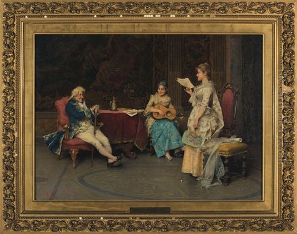 A Musicale Oil Painting by Adriano Cecchi