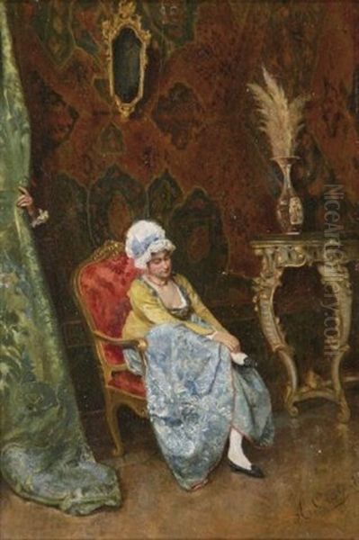 Dame Im Salon, Von Einem Herrn Heimlich Beobachtet Oil Painting by Adriano Cecchi