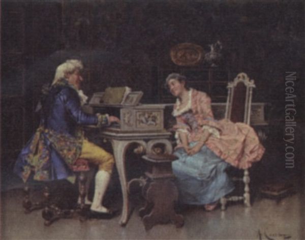 A Delightful Melody Oil Painting by Adriano Cecchi