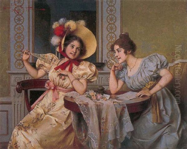 Composing The Love Letter Oil Painting by Adriano Cecchi