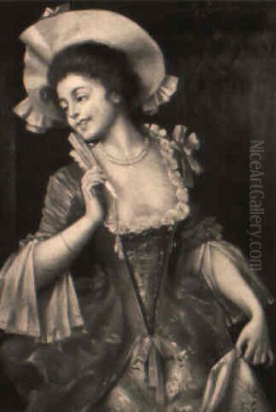 Portrait Of A Girl With Fan Oil Painting by Adriano Cecchi