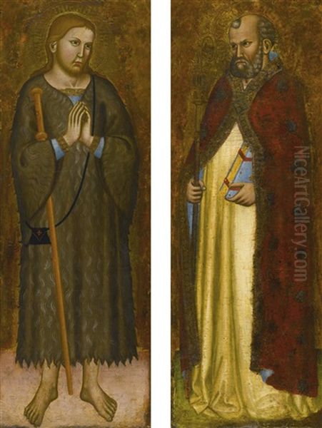 Saint Rainerius; A Bishop Saint (pair) Oil Painting by  Cecco di Pietro