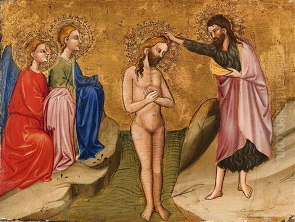 The Baptism Of Christ Oil Painting by  Cecco di Pietro