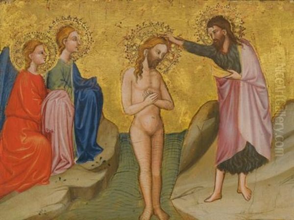 The Baptism Of Christ Oil Painting by  Cecco di Pietro