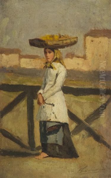 Pescivendola Oil Painting by Eugenio Cecconi