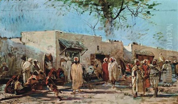 A Market In Tunis Oil Painting by Eugenio Cecconi