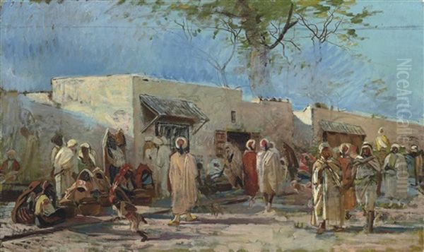 A Market In Tunis Oil Painting by Eugenio Cecconi