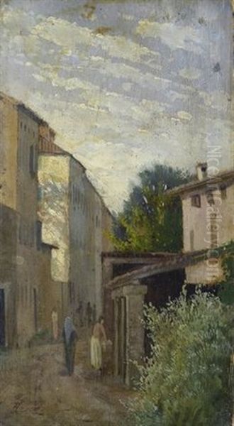 Una Via A Livorno Oil Painting by Eugenio Cecconi