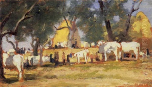 Mercato Di Buoi Oil Painting by Eugenio Cecconi