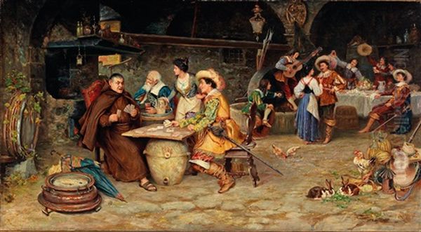 Cheerful Group In The Tavern Oil Painting by Lorenzo Cecconi