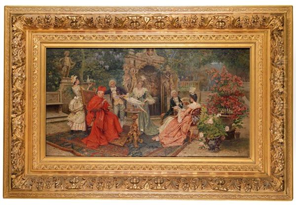 Kardinal D'este Empfangt Gaste In Seiner Villa In Tivoli Oil Painting by Lorenzo Cecconi