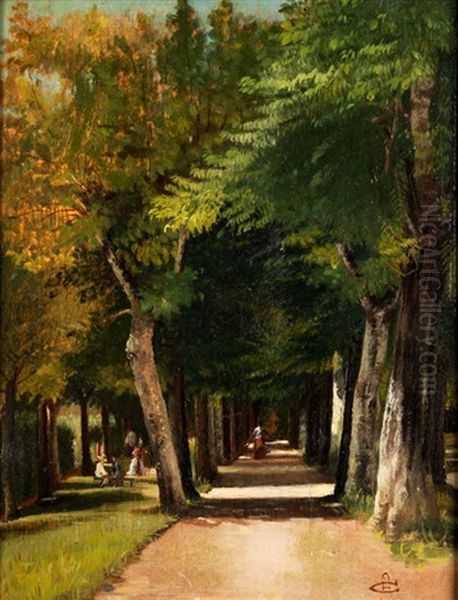 Sommerliche Allee Oil Painting by Adriano Cecioni