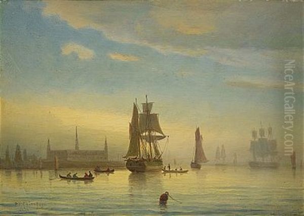 Segelfartyg Vid Kronborgs Slott Oil Painting by Pehr Wilhelm Cedergren