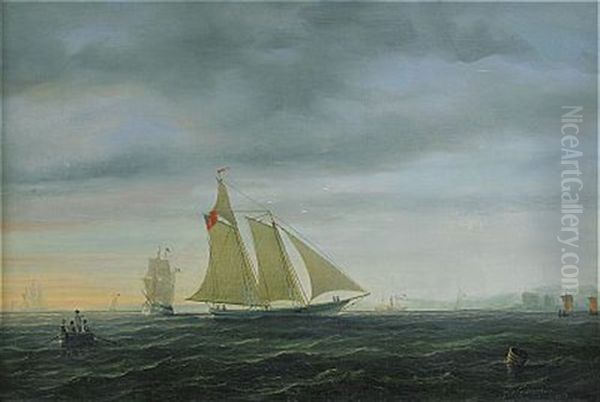 Marin Med Segelfartyg - Aftonstamning Oil Painting by Pehr Wilhelm Cedergren