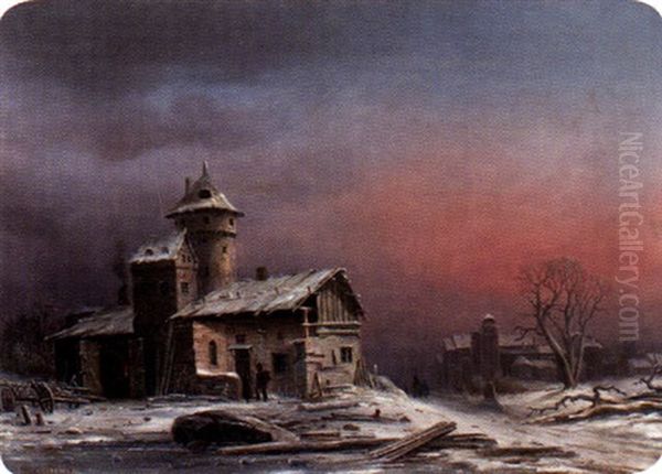 Vinter Vid Stockholms Tull Oil Painting by Pehr Wilhelm Cedergren