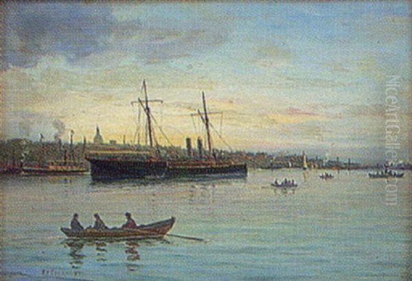 Stockholms Strom Oil Painting by Pehr Wilhelm Cedergren