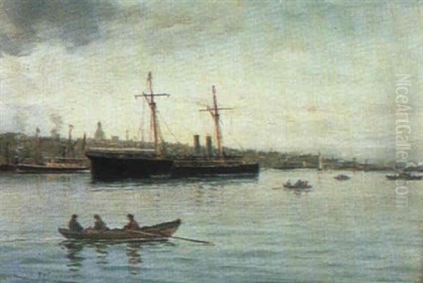 Stockholms Strom Oil Painting by Pehr Wilhelm Cedergren