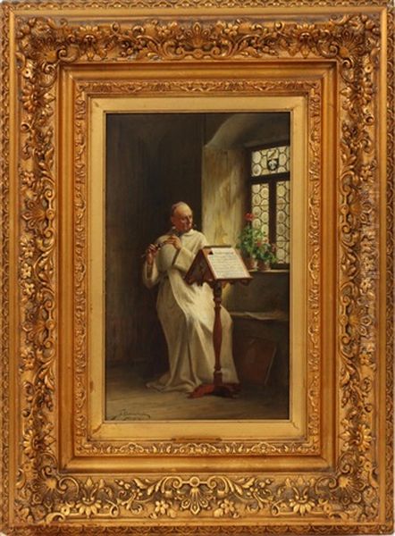 Priest Playing Flute Oil Painting by Thure Nikolaus Cederstrom