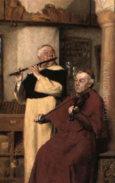 Musikstund I Klostret Oil Painting by Thure Nikolaus Cederstrom