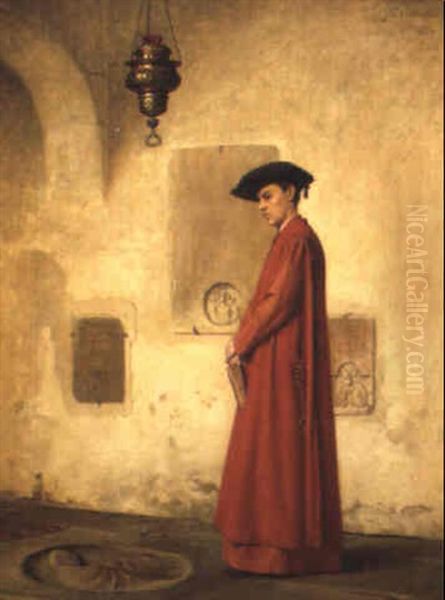 Contemplation In The Ambulatory Oil Painting by Thure Nikolaus Cederstrom