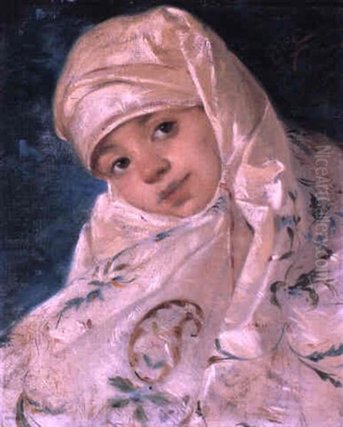 A Child In Oriental Dress Oil Painting by Cipriano Cei