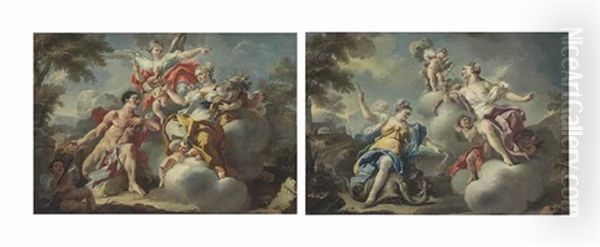 A Pair Of Allegories Oil Painting by Francesco Celebrano