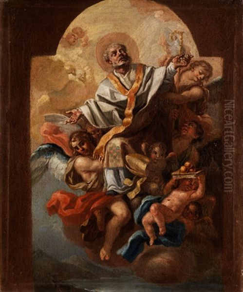 Die Apotheose Des Heiligen Nikolaus (design For Altar) Oil Painting by Francesco Celebrano